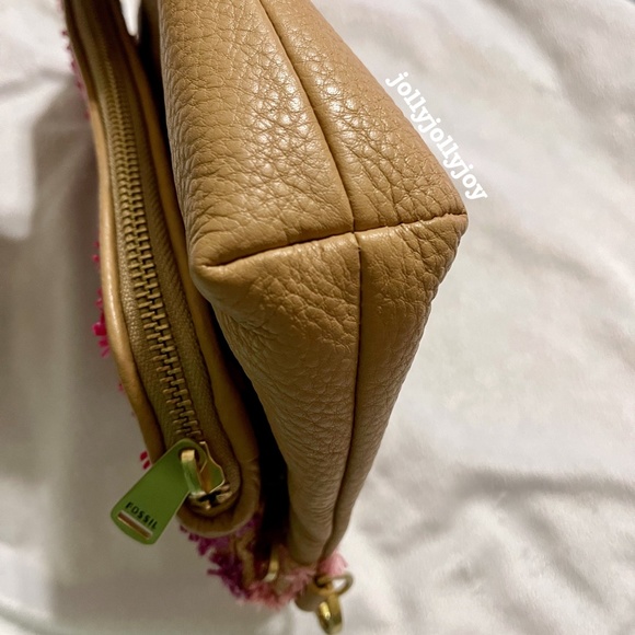 NWOT Fossil Preston Large Pink/Violet Straw Leather Folder Wristlet Pouch - Picture 8 of 12